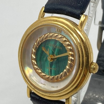 Vtg Gruen Watch Women 23mm Gold Tone Malachite MOP Dial Faceted New Battery 8''