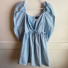 Cider Light Blue Deep V Mutton Sleeve Dress Size Medium
