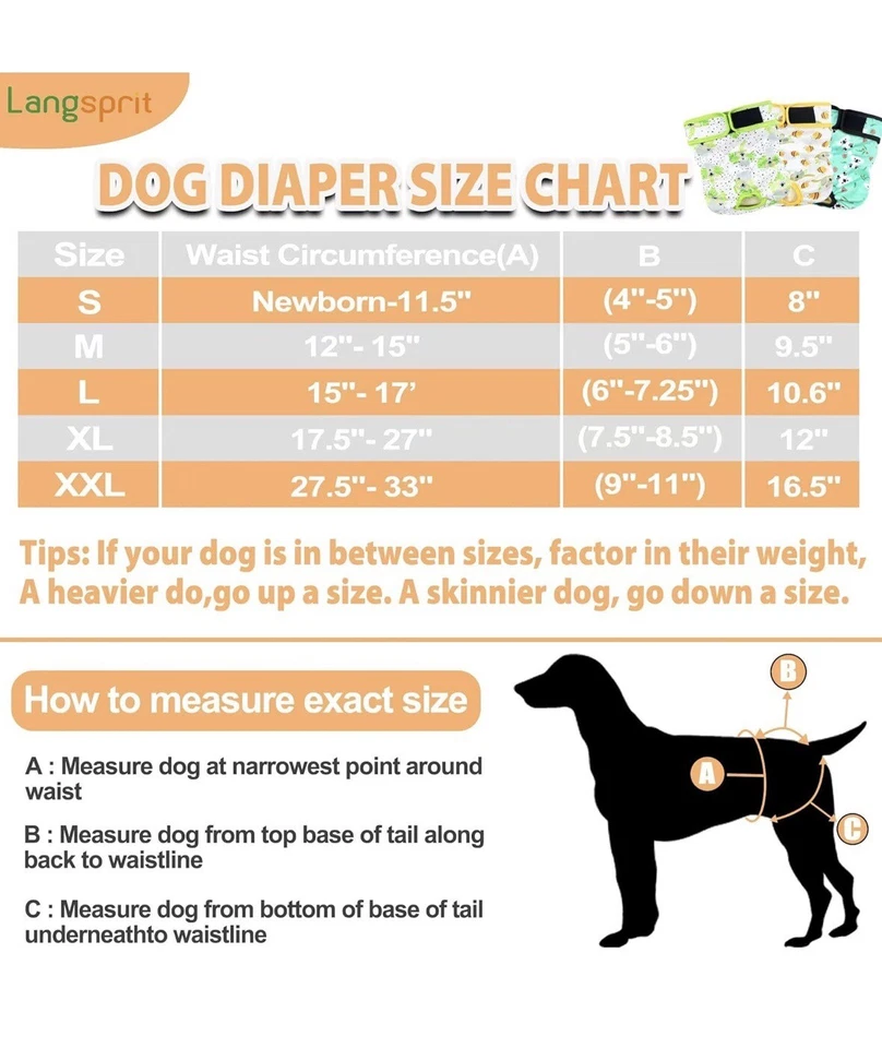 Pañales lavables para perro hembra (paquete de 3), pañales grandes reutilizables sin fugas para perro Foto 2 de 4