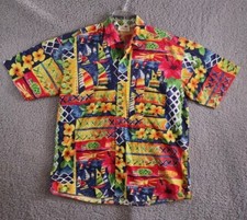 Gottex vintage 90s Shirt wild Colors Mens Large Hawaiian Fish Tropical Boats