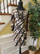 Women's Cold Shoulder 3/4 Sleeves Animal Printed Casual Work Office Dress Sz 6