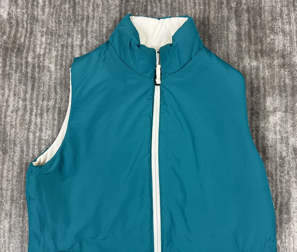 Merona Top Womens Small Green White Reversible Zip Sleeveless Puffer Vest - Image 2 of 4