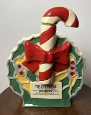 Vintage Michter's Christmas Wreath Candy Cane Whiskey Decanter 1980 Ltd Ed USA