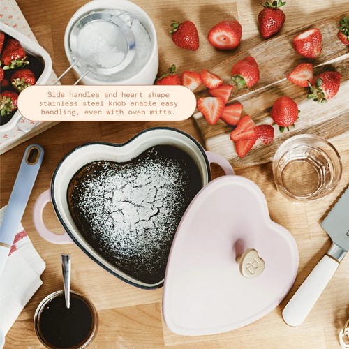 New Beautiful Cast Iron Heart Shaped Dutch Oven-Pink Champagne by Drew Barrymore - Picture 4 of 10