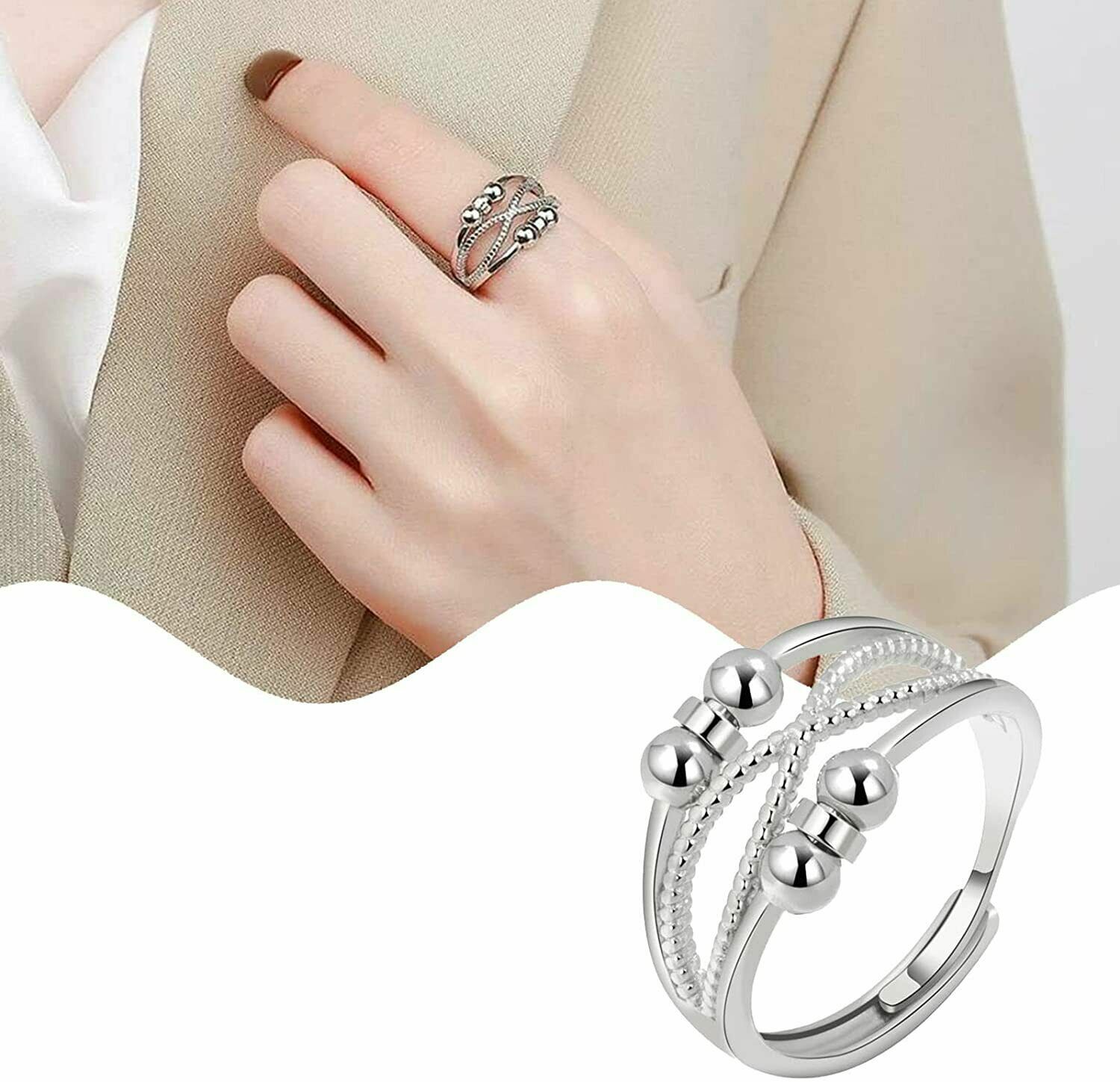 Fidget Anxiety Ring Stainless Steel Rotating Ring Spinner Band Ring Women Men UK