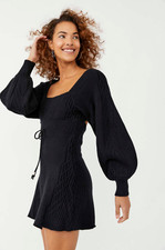 LN Free People Emmaline Mini Black Sweater Dress ~ Small