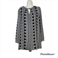 Astr Brocade Print Romper M Black 70s Jumper Keyhole Cutouts White