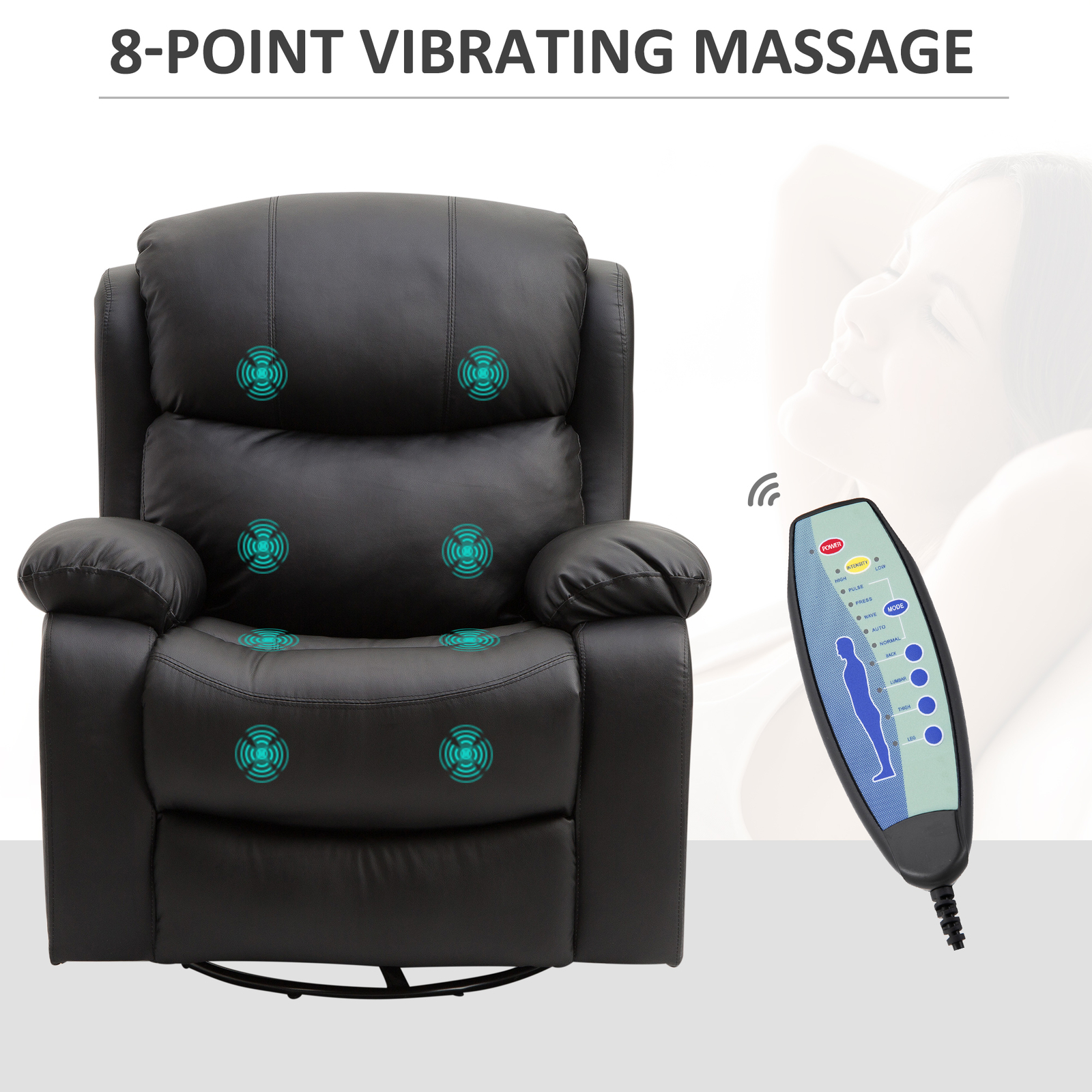 Poltrona Massaggiante HOMCOM - Reclinabile Con Riscaldamento E Telecomando | Nero, 78x83x101 Cm - Foto 11