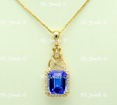 14k Yellow gold Natural Diamond Emerald cut AAA Tanzanite