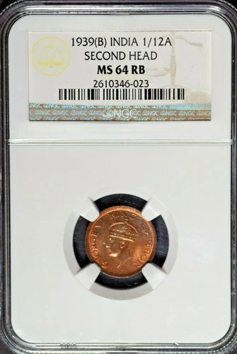 India British 1939 Bombay Mint 1/12 Anna Second Head NGC MS64 RB Certified