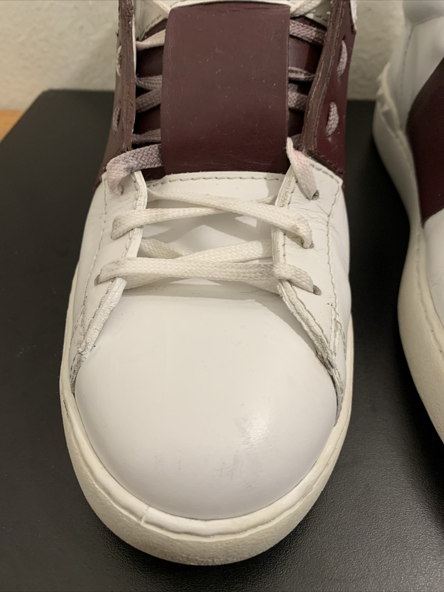スニーカー Valentino Rockstud Sneakers In Brown Valentino Garavani Leather White Brown Hi Top Rockstud