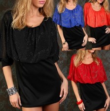 Sexy Miss Women Long Shirt Carmen Mini Dress Glitter Kimono Chiffon 34/36/38