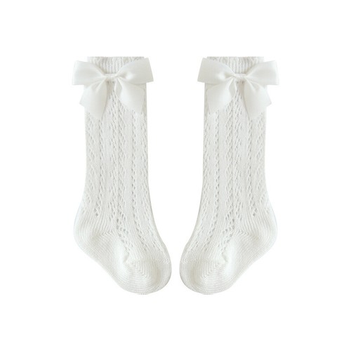 2 Pairs Hollow Bow Girls Solid Color Cute Frilly Mesh Sock Breathable Stocking - Picture 8 of 16