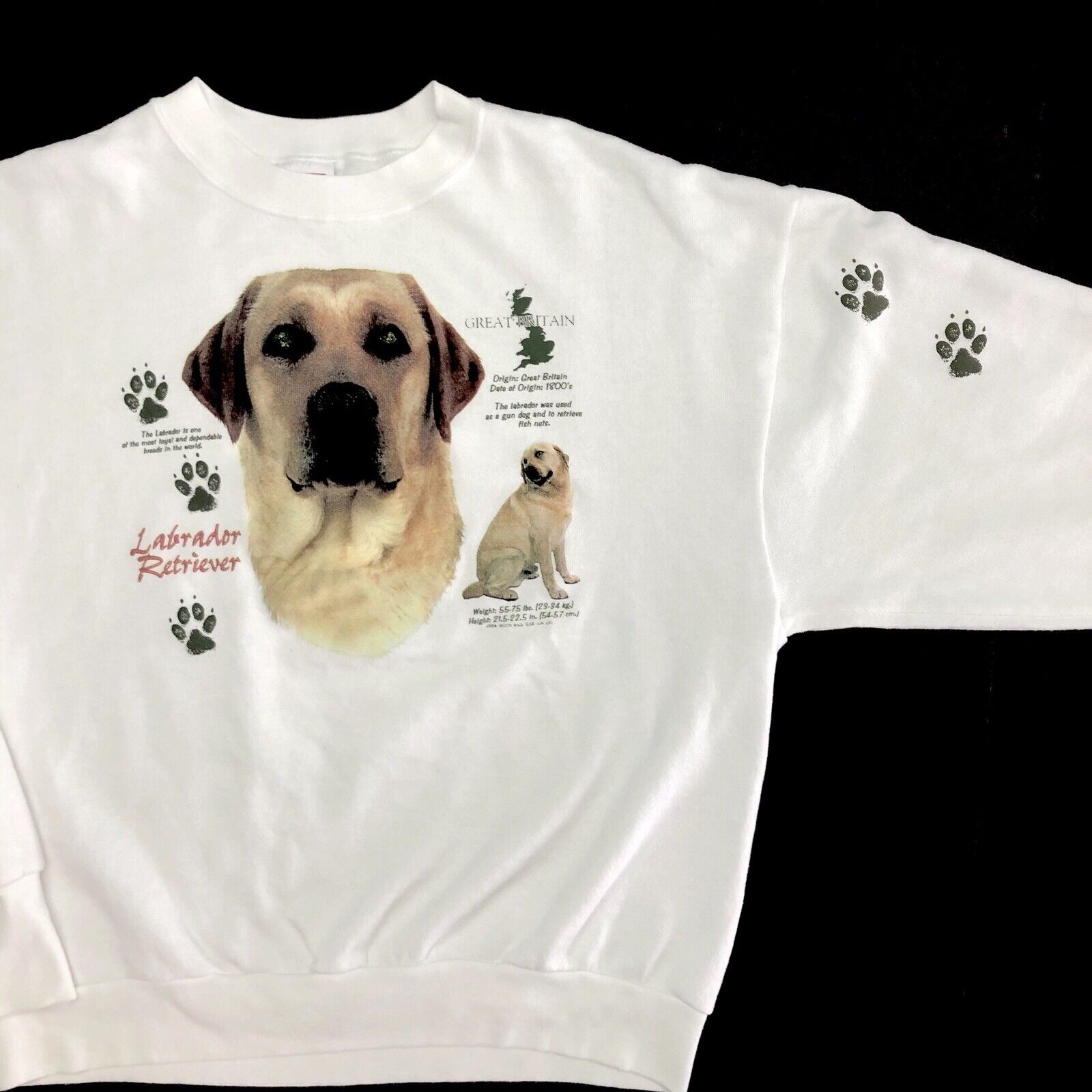 Vintage 90s Y2K Crewneck Sweatshirt XL Labrador Retriever Lab Dog Graphic  White