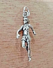 Dije de plata esterlina 12x27 mm 3D para mujer corredora correr correr trotar