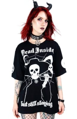 Restyle Witchy Oversized T-Shirt - Dead Inside - Gothic Emo Oversized Top