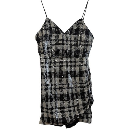 NWT Lulu's Plaid My Love Shiny Black & White Plaid Sequin Mini Dress Medium - Picture 3 of 6