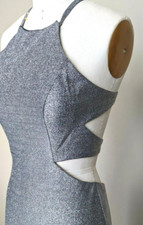 Silver Prom Dress Size 2 Shiny Gown Gray Stretch Shimmer Jersey Cut-Out Holiday