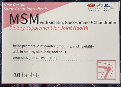 NEW GSL TECHNOLOGY MSM GLUCOSAMINE GELATIN CHONDROITIN HEALTHY JOINTS VITAMIN 30