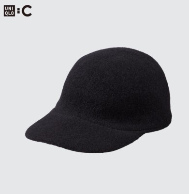 UNIQLO :C ADJUSTABLE 100% WOOL CAP HAT BLACK ONE SIZE UK