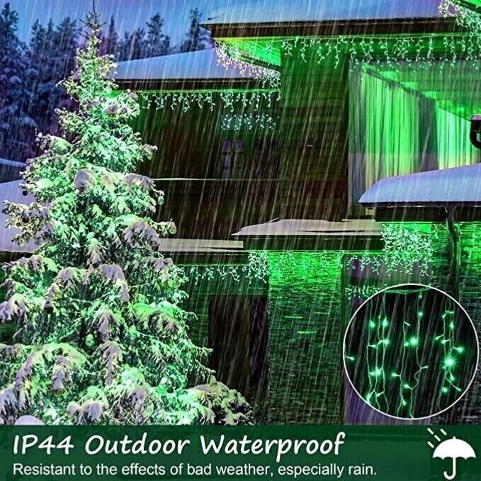 Waterproof Christmas Icicle Lights 20M 65FT Green 1280 LED's outdoor