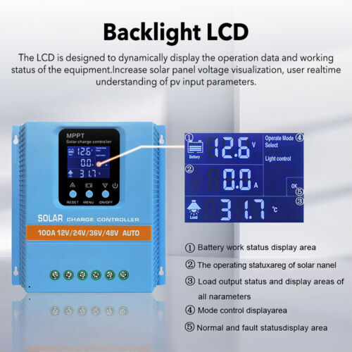 60A 80A 100A MPPT Solar Regler 12V 24V 36V 48V Solar Laderegler Controller + LCD - Bild 12 von 18