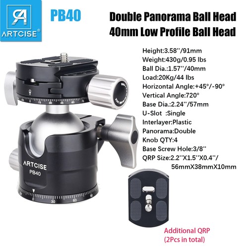 40mm Low Profile Ball Head CNC Double Panoramic Camera Tripod Head Load 20 kg - Picture 4 of 10