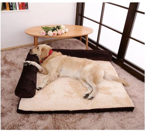 Corduroy Pet Sofa Dog Bed 3-Sided Bolster Orthopedic Foam Mat Cat Couch Washable