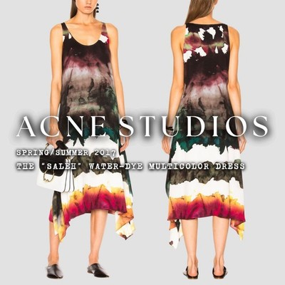 ACNE STUDIOS S/S 2017 SALEH Water Dye Multicolor Sleeveless Midi Dress Sz FR 32