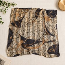 Vintage Silk Scarf Brown Gold Equestrian Chain Tassel Metallic Square 35x35