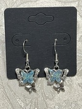 Vintage Bohemian Festival Glamour Silver Double Butterfly Drop Dangle Earrings