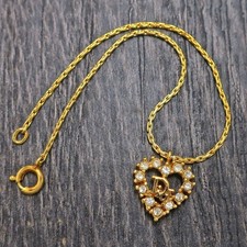 Christian Dior Gold Plated Logo Heart Rhinestone Chain Bracelet 1104c Rise-on