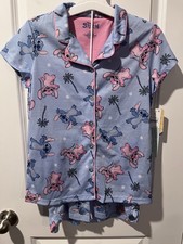 Disney Lilo  Stitch Girls Pajama Set Flame Resistant Blue Pink L 10/12 