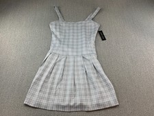 DEREK HEART Short Pleated Dress Women XL Gray Plaid Stretch Y2K Look School Girl