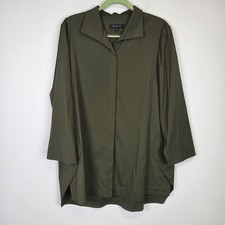 Lafayette 148 New York Women Tunic Cotton Blend XL Olive Green Lagenlook