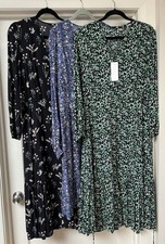 Lot Of 3 NWT Uniqlo Dresses Navy Green Lavender Prints Sz L All Lined