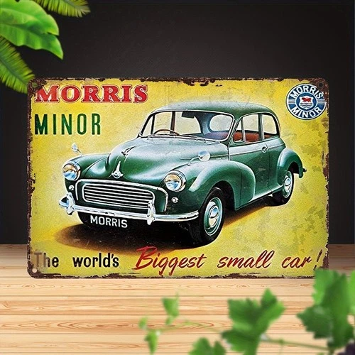 Vintage Morris Minor Retro Green Car Tin Metal Signs Home Décor 8x12