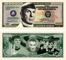 Set of 5 - Leonard Nimoy Star Trek Spock Collectible Million Dollar Bill
