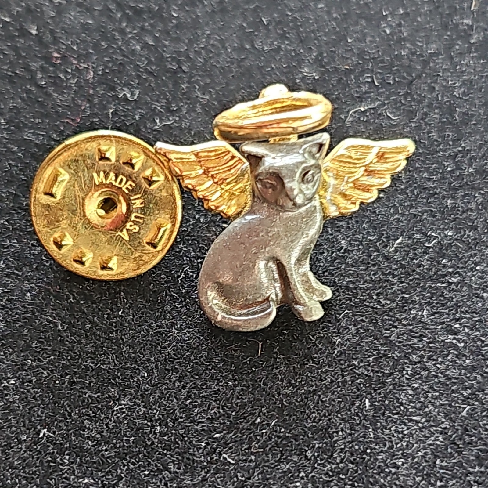 CAMCO Vintage Cat Angel Pin Gold-Tone And Pewter 0.75 in