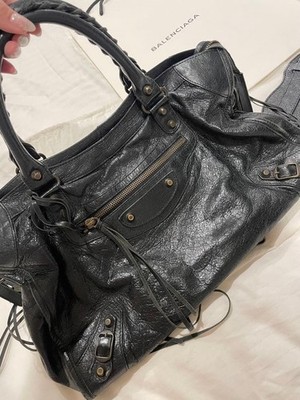 BALENCIAGA The City 115748 Shoulder Bag Black with Cards,Dust bag