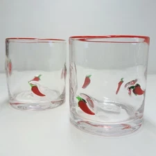 NEW Anthropologie Dupe CHILI PEPPER Icon Juice Glass Whiskey RED vhtf SET OF 2