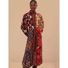 Farm Rio Miranda Long Sleeve Floral Faux Wrap Midi Dress Small Chemise