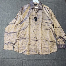 NEW Barry Wang Drees Shirt Men 2XL Gold Purple Silk Blend Gold Button Up