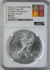 2020 (P) American Silver Eagle Philadelphia Mint Emergency First Day NGC MS70