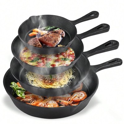 4 Piece Cast Iron Skillet Set Pre Seasoned Frying Pans Camping Oven Cooking