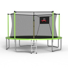 14FT Trampoline with Enclosure Net, Green, Outdoor Indoor Fitness