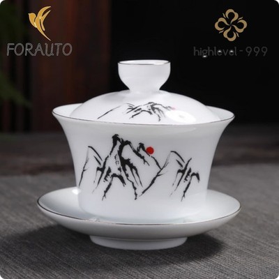 Ceramic Ink Wash Painting Gaiwan 140ml 3.8oz Kung Fu Tea Set Heat Resistant