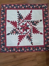 8 Point Star Quilted Table Topper Wall Hanging Throw Cotton 34"x34" Burgun Multi