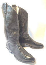 VTG Larry Mahan Vintage Exotic Leather Cowboy Boots Women Size 6 B Black NICE