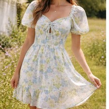 Madden NYC Floral Cottagecore Mini Dress Puff Sleeve Ruffle Romantic Spring M